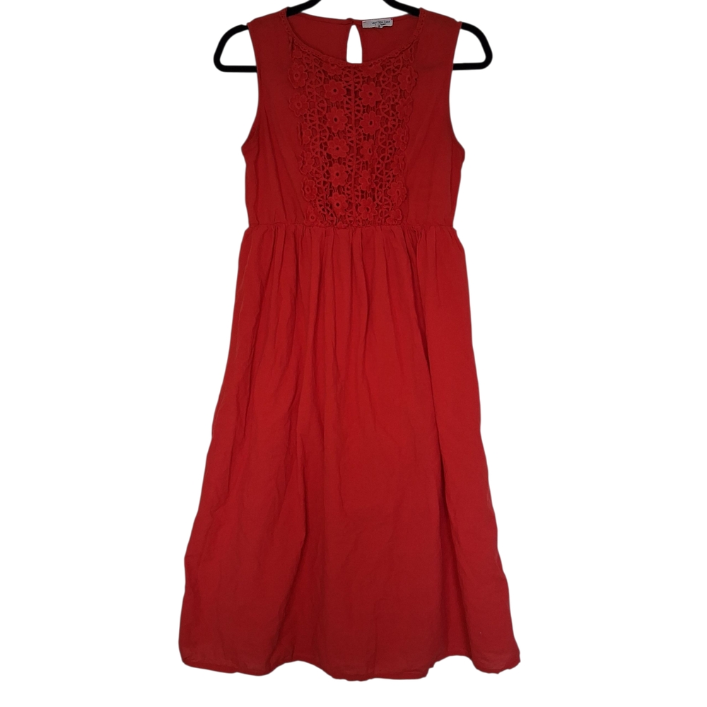 Vanessa Zani Red Sleeveless Midi Dress With Lace Details